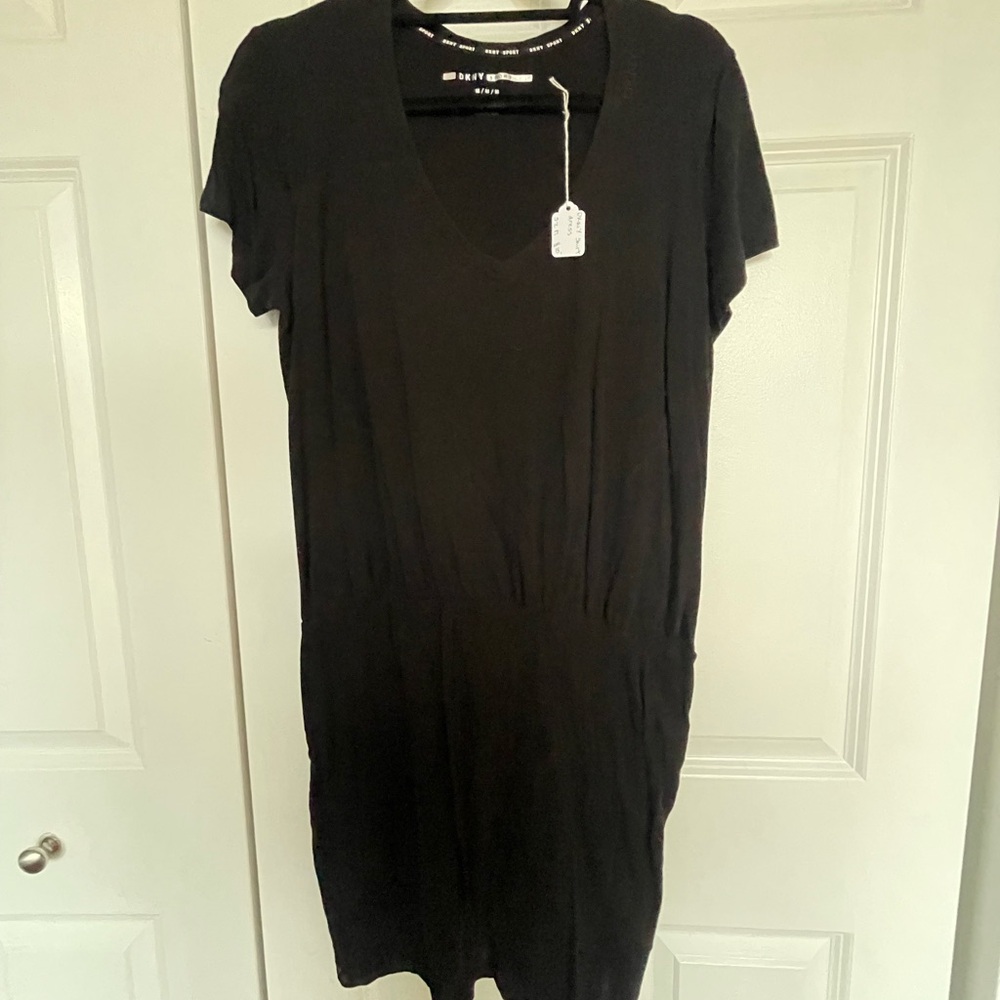 Dkny Black V-Neck t-shirt Mini Dress